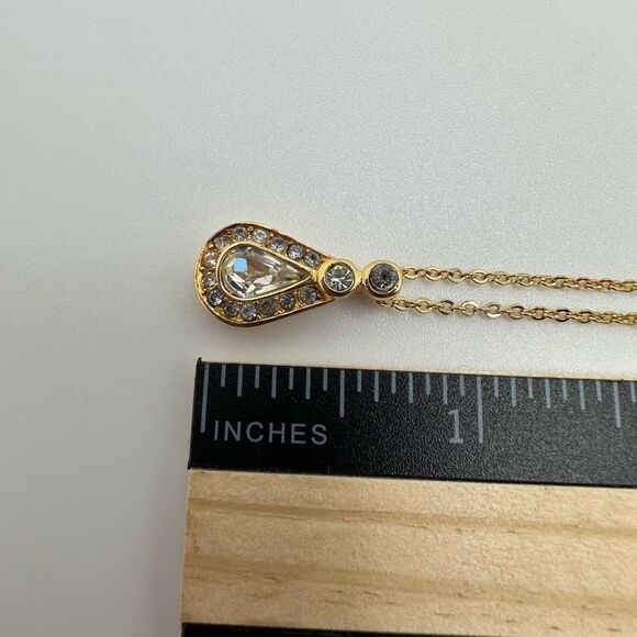 Dior Vintage Necklace Gold Tone Rhinestone Pendant Authenticated - Picture 11 of 11